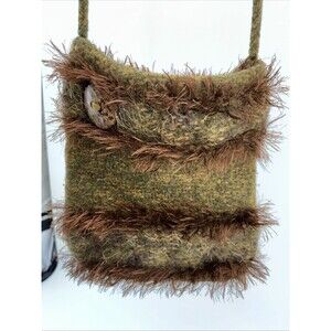 Felted Yarn Purse With Eyelash Yarn And Button Detail snap closure